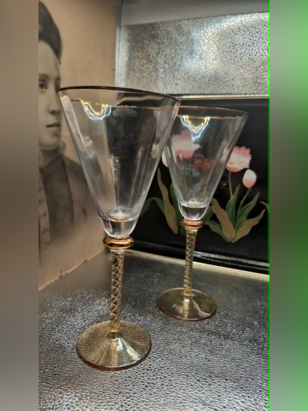Retro MCM Crystal Glass Martini or Champagne Glasses Braided Stem STIL Romanian